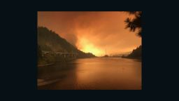 The fire grows near the Columbia River.