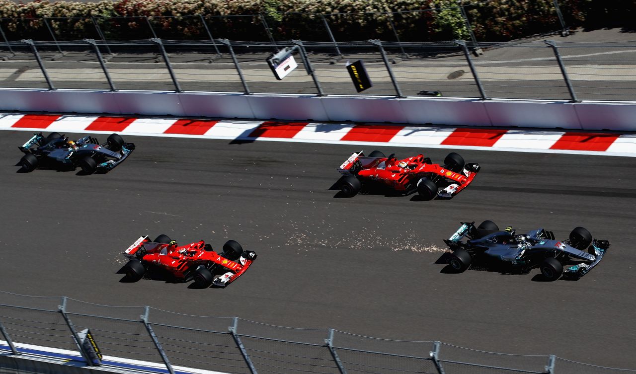 After claiming a first-ever pole in Bahrain, Bottas (far right) soared to a maiden F1 victory at the Russian Grand Prix. A fast start enabled the Finn to overtake the two Ferraris at the front of the grid. Vettel chased Bottas hard all the way to the line to claim second. Hamilton finished fourth. <br /><br /><strong>Drivers' title race after round 4</strong> <br />Vettel 86 points<br />Hamilton 73 points<br />Bottas 63 points