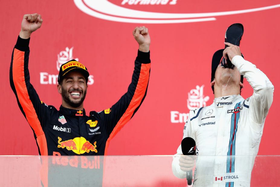 A chaotic race in Azerbaijan saw both Vettel and Hamilton miss the podium for the first time in 2017. The pair clashed on track during a Safety Car period from which Ricciardo ultimately profited. The Aussie's unlikely win was the fifth of his career, while Williams' teenager driver Lance Stroll (right) took third to become the youngest F1 rookie ever to make the podium.<br /><br /><strong>Drivers' title race after round 8</strong><br />Vettel 153 points<br />Hamilton 139 points<br />Bottas 111 points