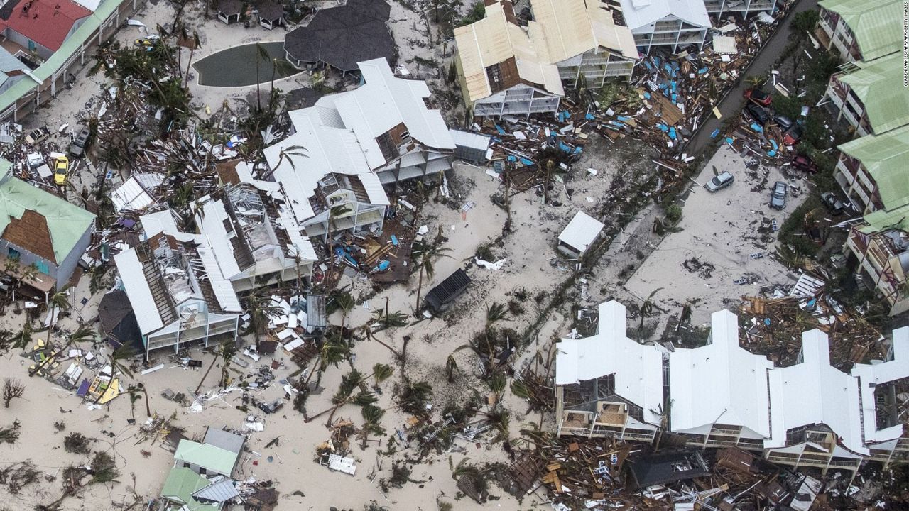 TOPSHOT - An aerial photography taken and released by the Dutch department of Defense on September 6, 2017 shows the damage of Hurricane Irma in Philipsburg, on the Dutch Caribbean island of Sint Maarten.