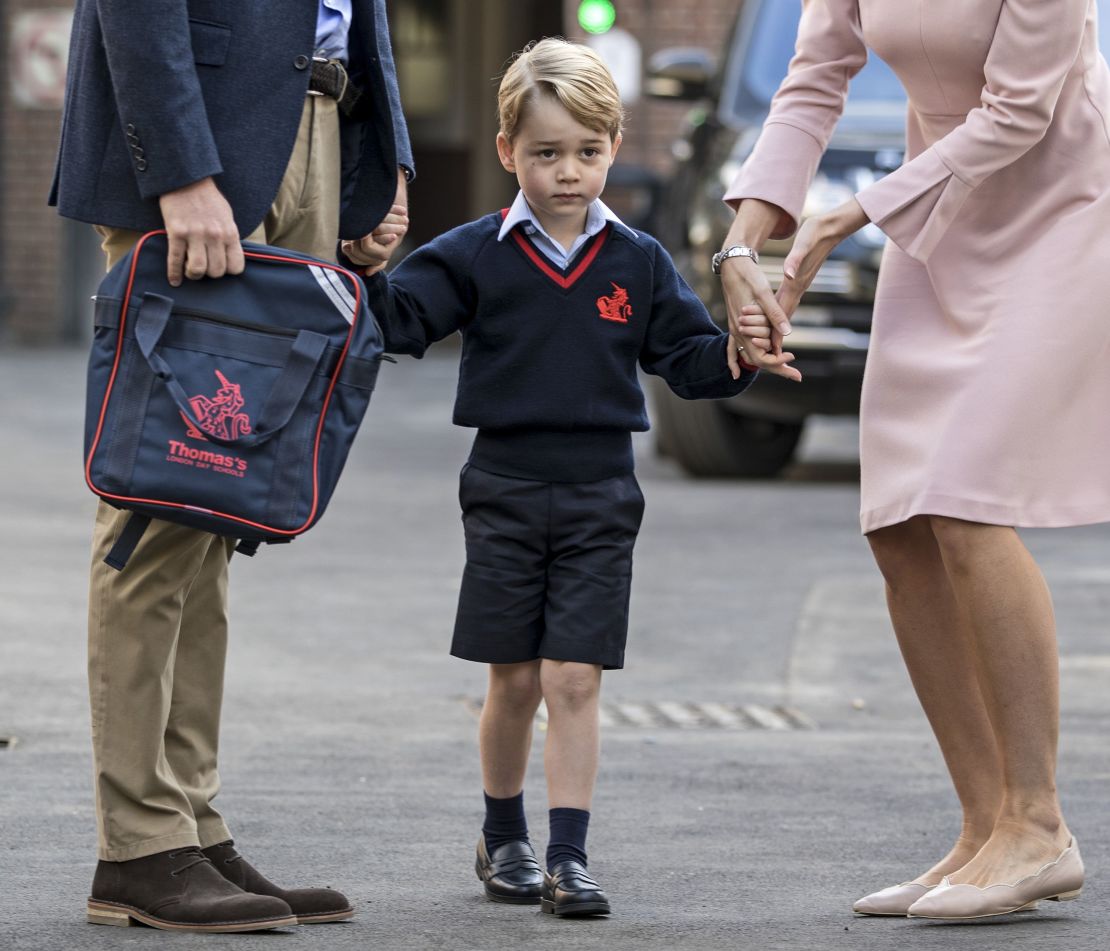 The couple's eldest son, Prince George, on his first day of school last September. 
