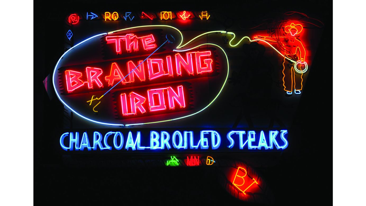<strong>Branding Iron restaurant, Merced, California</strong>: Seltzer is on a quest to photograph all the signs in the USA. "I'm constantly researching, finding out about new things," she says. This animated sign was designated a historical landmark by the city of Merced in 1988.