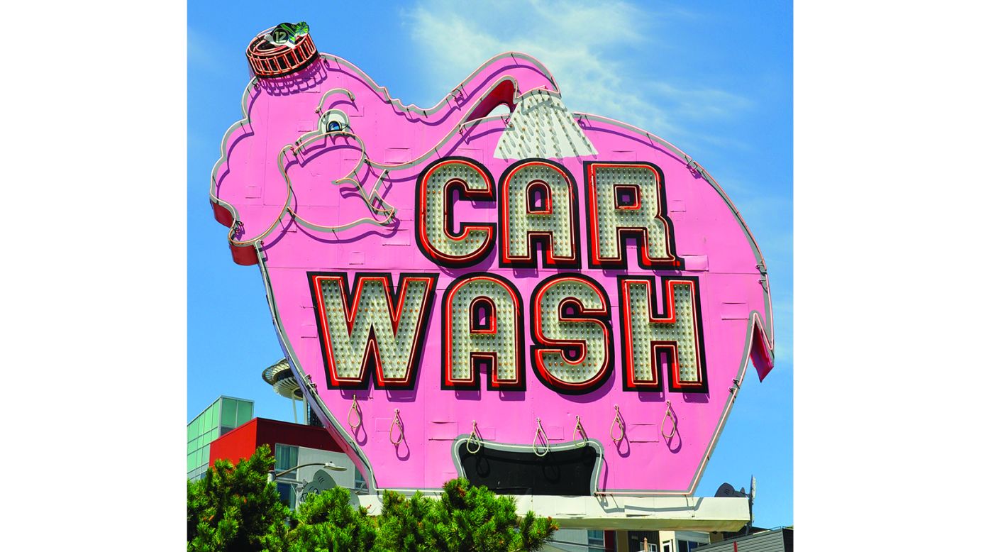 <strong>The Elephant Car Wash chain, Seattle, Washington</strong>: The development of road-sign culture went hand-in-hand with the development of the American highway. "When you think about distances, it's a huge country," says Seltzer. This eye-catching sign dates back from the 1950s. Seltzer say it's the biggest and most elaborate sign left in the USA.
