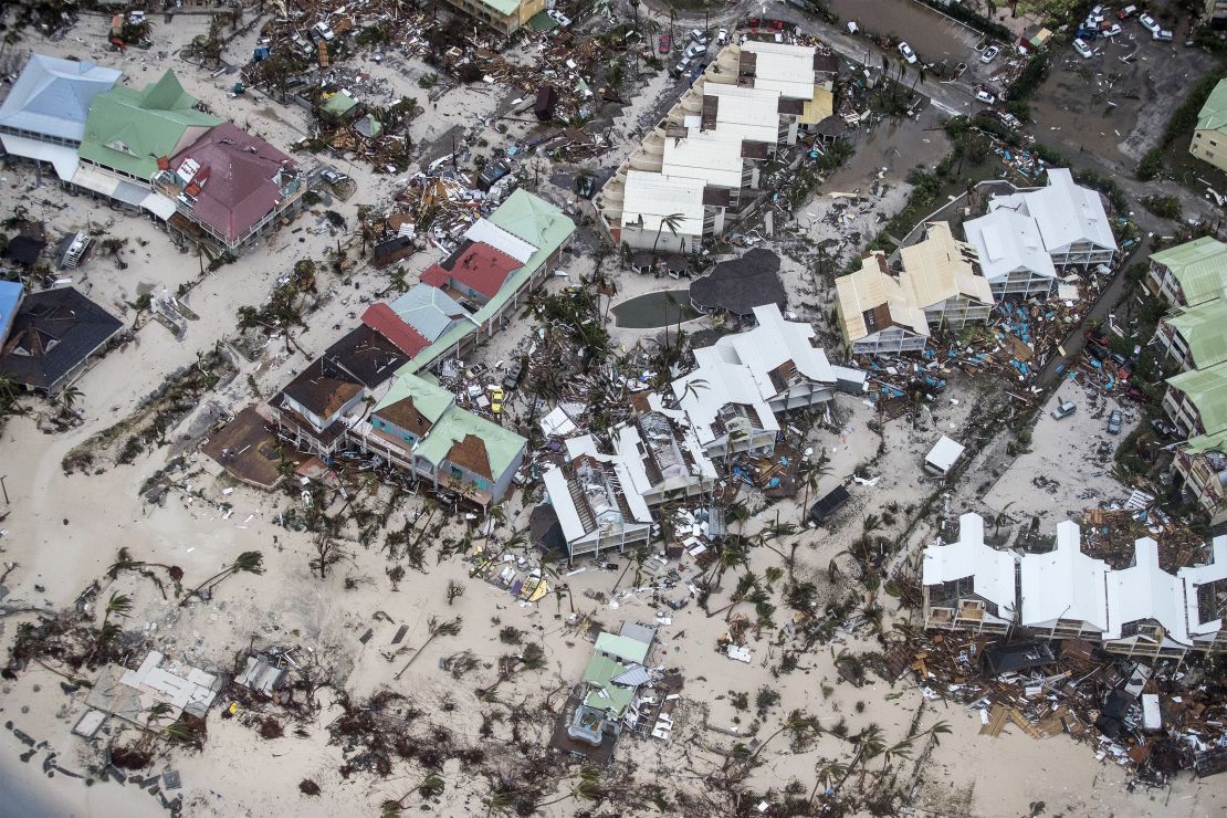 An aerial photograph shows the damage Hurricane Irma brought to Philipsburg, the capital of St. Maarten, on September 6.