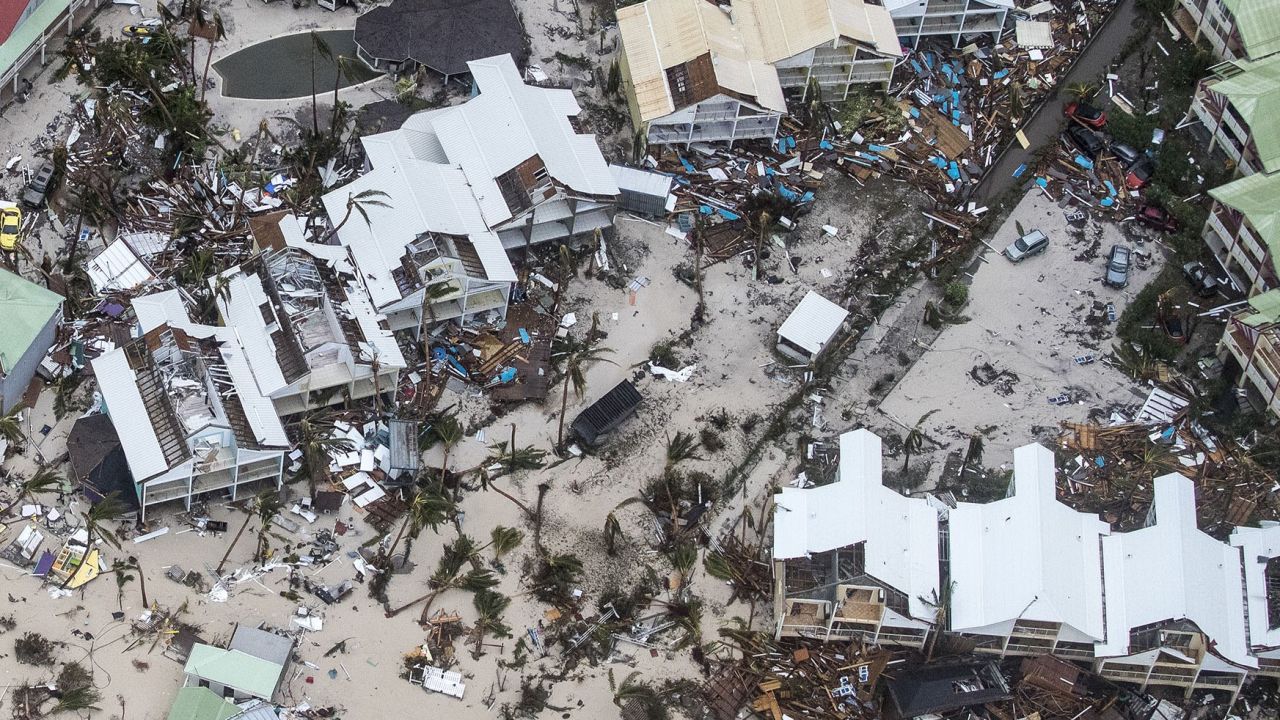 An aerial view shows the damage that Hurricane Irma left on the Dutch side of the island of St. Martin.