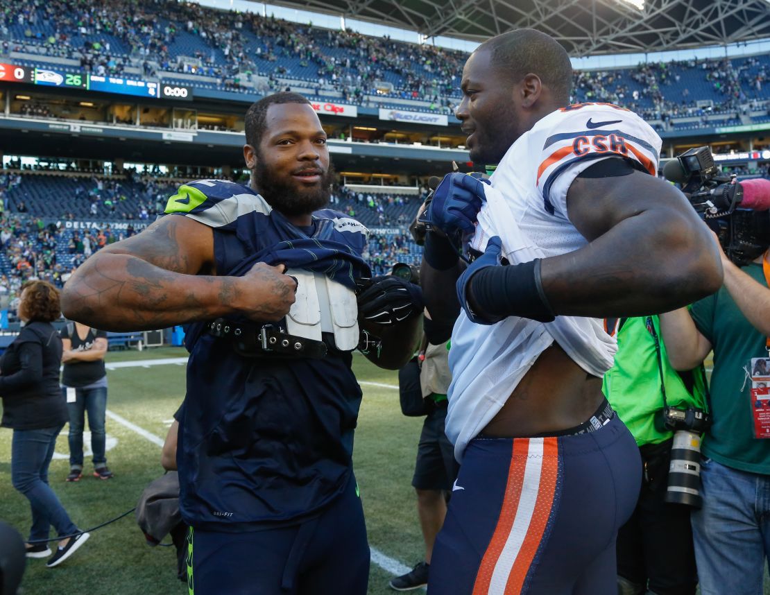 Michael, left, and Martellus Bennett, seen in 2015, are among the most outspoken players in the NFL. 