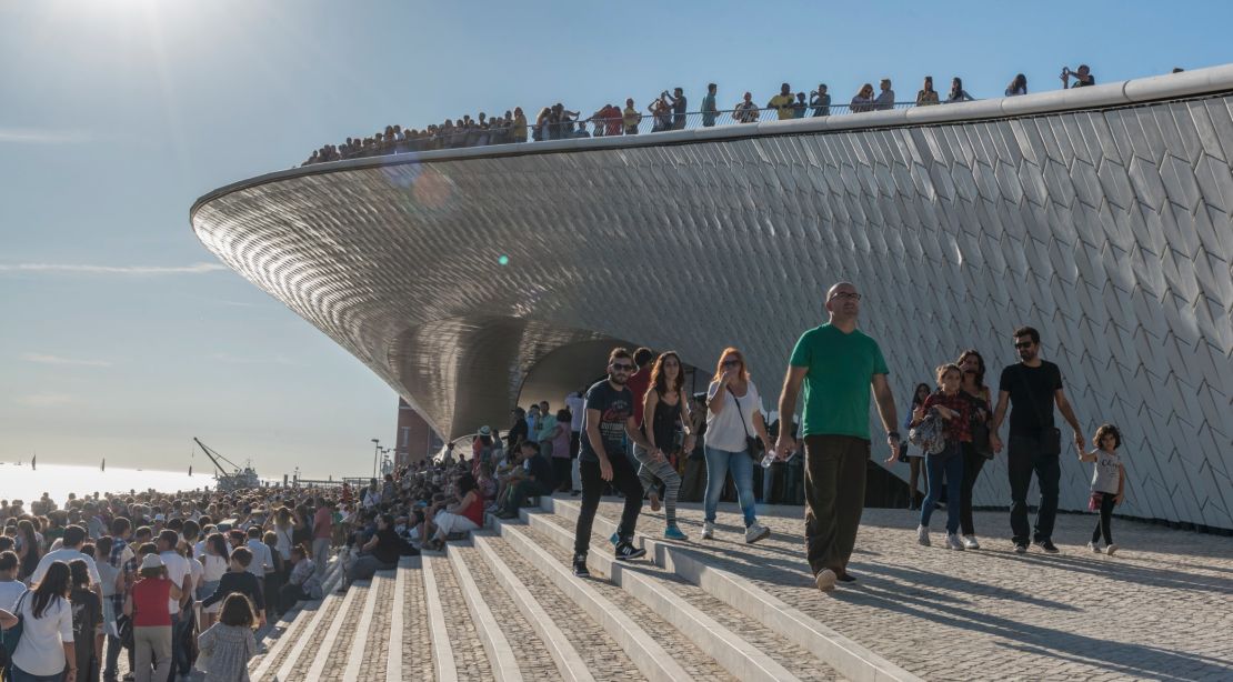 Visitors at the opening of the Museum of Art, Architecture and Technology in Lisbon, Portugal.