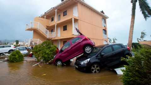 Cars are piled up in Marigot on September 6.