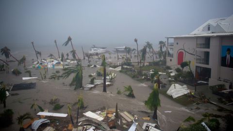 Irma floods a beach in Marigot on September 6.