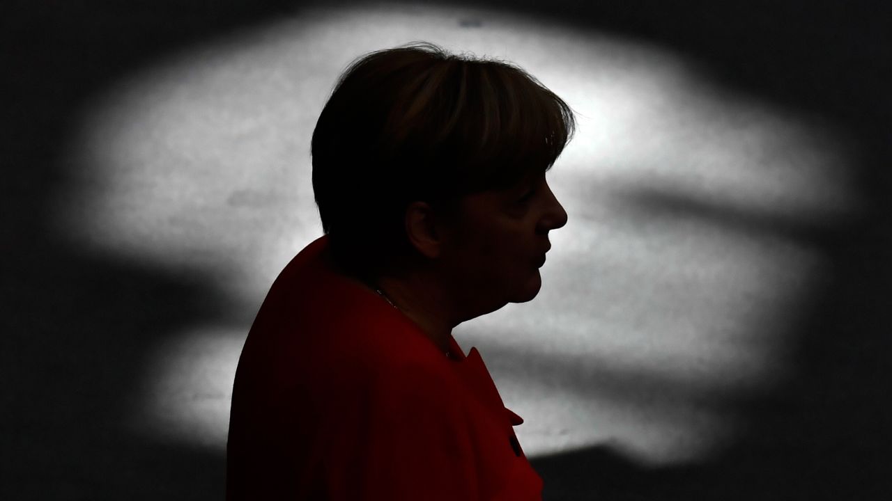 German Chancellor Angela Merkel gives a speech at the Bundestag in Berlin on September 5.