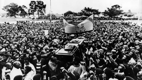 Huge crowds gathered for the funeral of Biko on September 25, 1977. In life, one of his famous slogans was "black is beautiful." 
