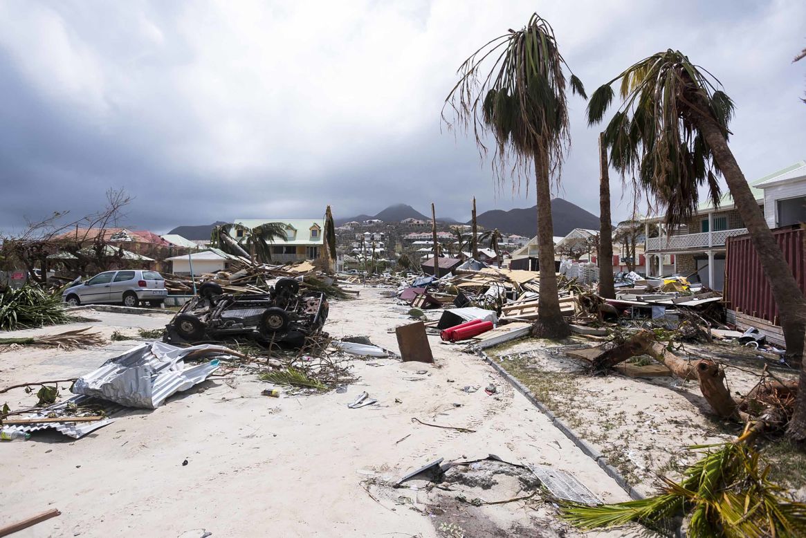 Irma damage is seen in St. Martin's Orient Bay on September 7.