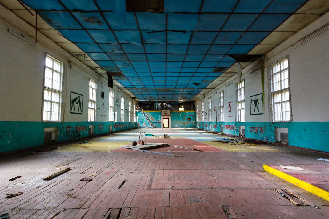 A basketball court in the former Soviet military camp of Vogelsang.