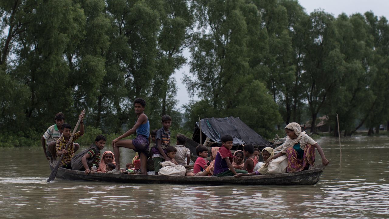 Rohingya Muslim refugees make their way into Bangladesh after crossing the border on September 7.