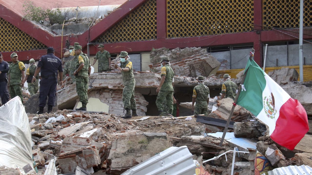 Soldiers remove debris from a partially collapsed municipal building in Juchitan, Mexico, on Friday, September 8. <a href="http://www.cnn.com/2017/09/08/americas/earthquake-hits-off-the-coast-of-southern-mexico/index.html" target="_blank">A magnitude-8.1 earthquake</a> was registered the night before off Mexico's southern coast. It is the strongest quake to hit the country in 100 years, according to President Enrique Peña Nieto.