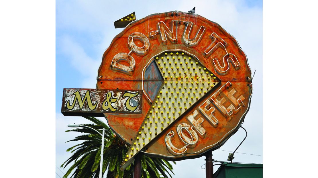 This iconic M&T Donuts in Compton, California is one of many vintage signs regularly exposed to the elements.