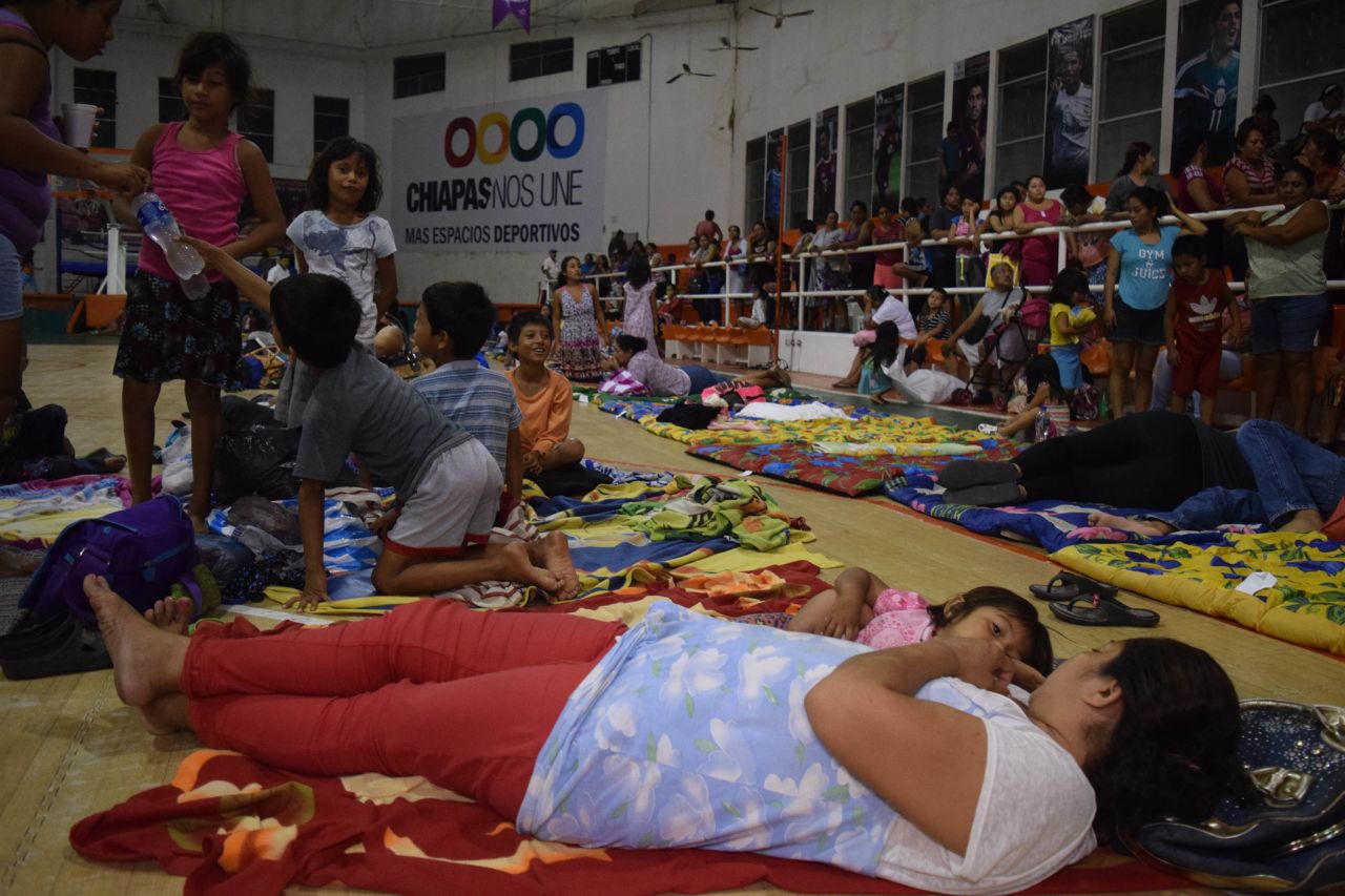 Residents of Tapachula, Mexico, stay in a shelter after the quake.