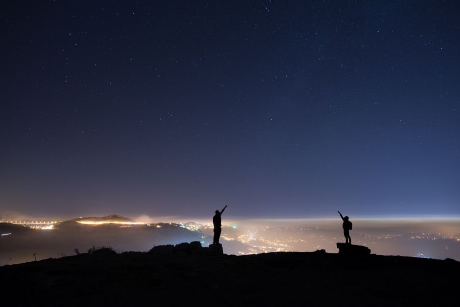 An inversion layer of cloud keeps light pollution from the city of Falougha, in central Lebanon, at bay.