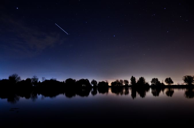 The tranquil night sky is pictured from Taanayel Lake, Lebanon.