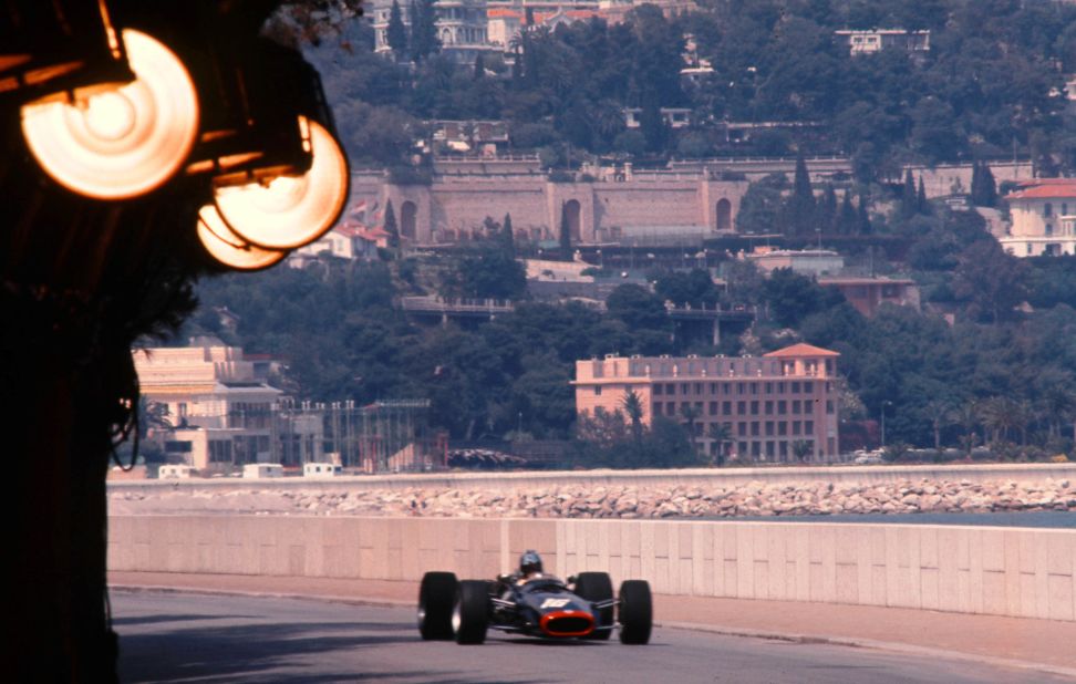 An F1 car approaches a tunnel at the Monaco Grand Prix in 1968.
