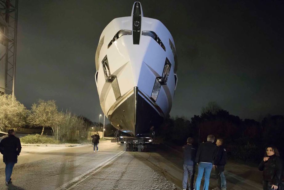 The fastest route for moving Rossinavi super yachts from the construction shed where they are built in Viareggio to the edge of the Mediterranean is through the streets on the edge of town.