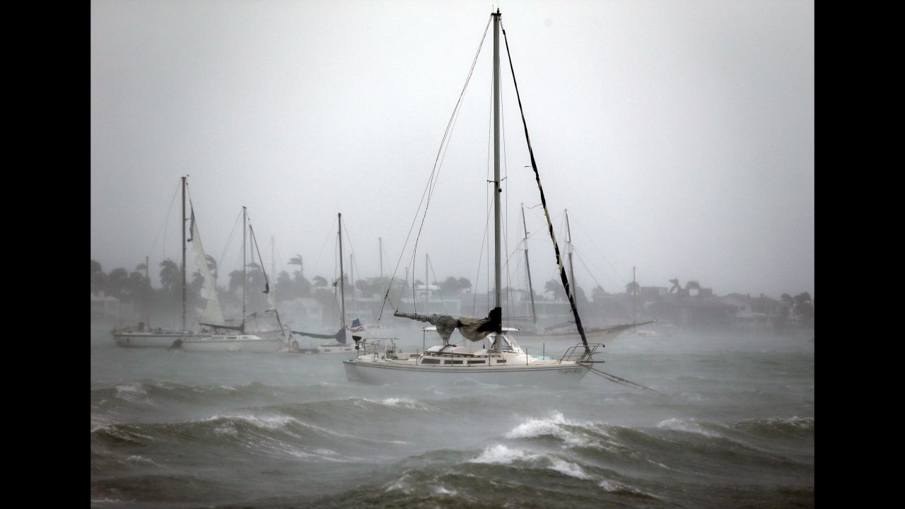 Sailboats moored near Watson Island ride out the winds and waves on September 10.