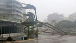 Recently planted palm trees lie strewn across the road as Hurricane Irma passes by, Sunday, Sept. 10, 2017, in Miami Beach, Fla. (AP Photo/Wilfredo Lee)