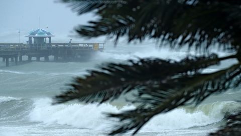 Waves from Irma crash into the Anglins Fishing Pier in Fort Lauderdale on September 10.