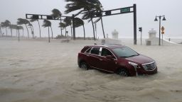 A car sits abandoned in storm surge as Hurricane Irma hits in Fort Lauderdale, Florida. September 10.