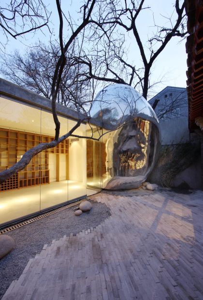 This metallic bubble is located in one of Beijing's oldest neighborhoods. 