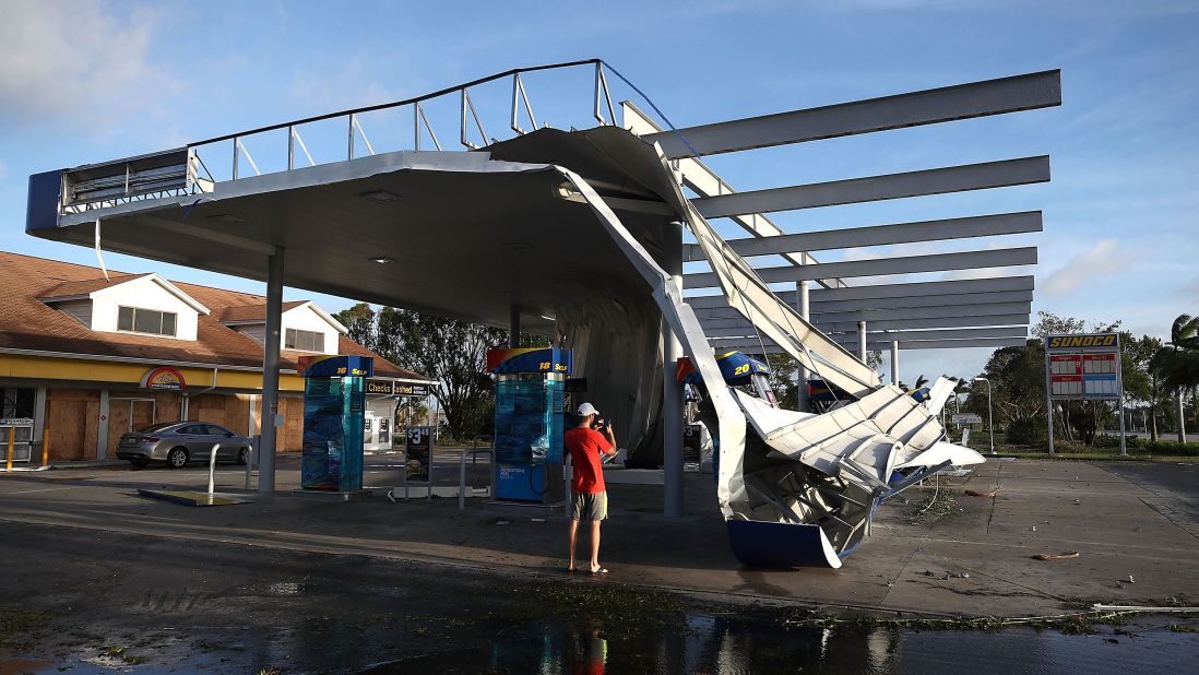 Irma damaged this gas station roof in Bonita Springs.