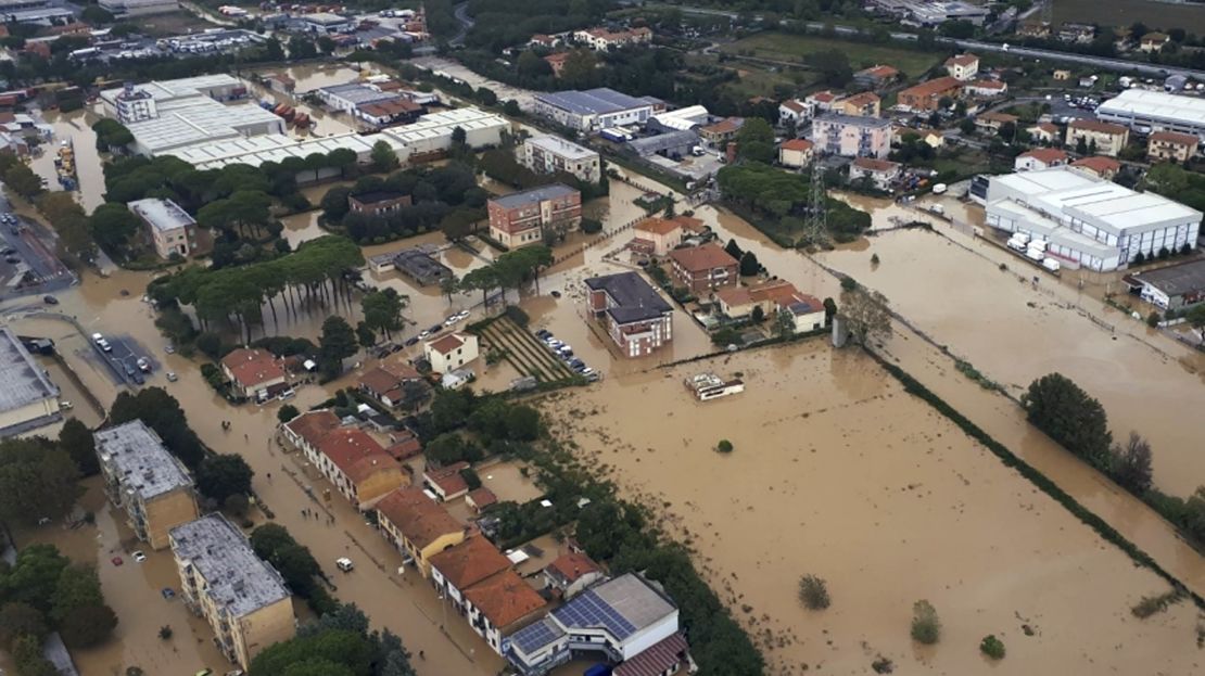 An aerial view from Sunday of the city of Leghorn, Italy, following floods. 