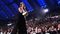 Newly crowned Miss America 2018 (Miss North Dakota 2017) Cara Mund celebrates onstage during the 2018 Miss America Competition Show at Boardwalk Hall Arena on September 10, 2017 in Atlantic City, New Jersey.