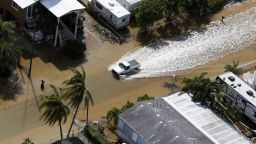 A truck drives through a flooded street in the aftermath of Hurricane Irma  in Key Largo on September 11.