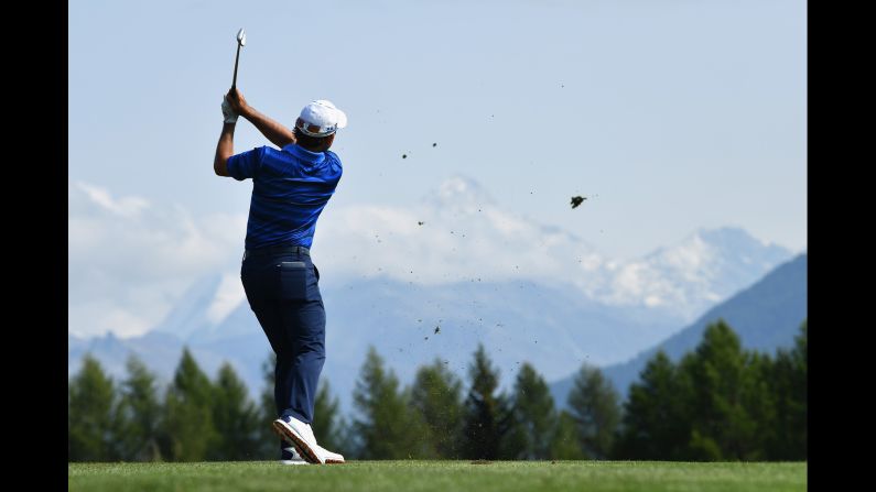 Fabrizio Zanotti plays a shot during the second round of the European Masters on Friday, September 8. The tournament was played in Crans-Montana, Switzerland.