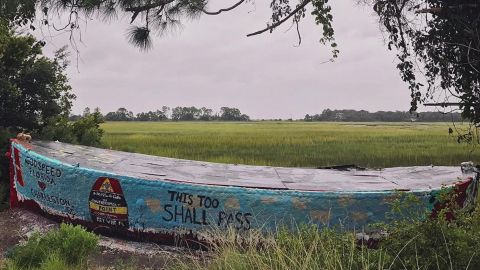 Stephanie Lee took this photo of the famous Folly Boat that was a landmark on the road to Folly Beach. The boat is often painted with messages and pictures.
Lee took this photo on Sunday night and it had messages of support for the Florida Keys and others impacted by Hurricane Irma. 
