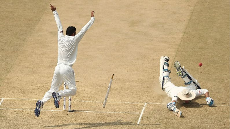 Australian cricketer Peter Handscomb is run out by a throw from Bangladesh's Shakib Al Hasan during a Test match in Chittagong, Bangladesh, on Wednesday, September 6.