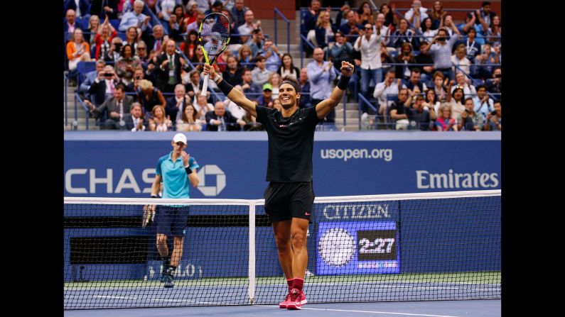 Rafael Nadal celebrates after he defeated Kevin Anderson <a href="index.php?page=&url=http%3A%2F%2Fwww.cnn.com%2F2017%2F09%2F10%2Ftennis%2Fus-open-mens-final-rafael-nadal-kevin-anderson%2Findex.html" target="_blank">to win the US Open for the third time</a> on Sunday, September 10. It is the 16th Grand Slam title of Nadal's illustrious career. Roger Federer is the only man to win more (19).