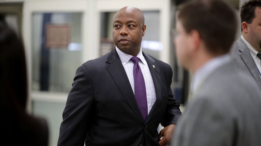 Sen. Tim Scott (R-SC) heads for the Senate chamber to vote to confirm Sen. Jeff Sessions (R-AL) to be the next U.S. Attorney General at the U.S. Capitol February 8, 2017 in Washington, DC. 