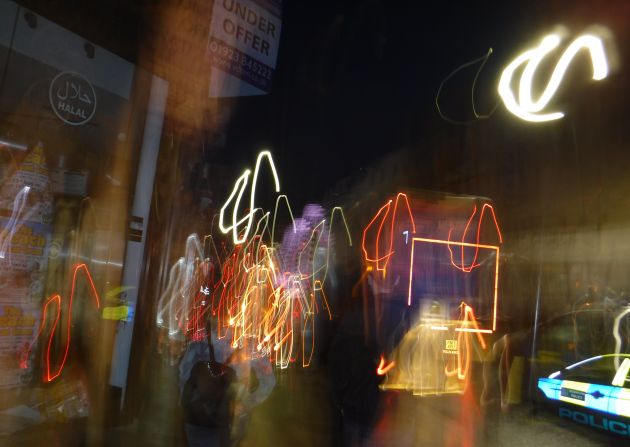 <strong>Unique features:</strong> This image was taken in Night Tripod mode, which gives slow shutter speeds when shooting in low light. The light trails are created by deliberately moving the camera around while shooting. 