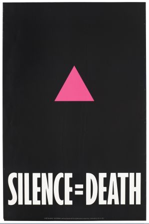 Silence=Death was an activist collective that aimed to raise awareness about AIDS at the height of the crisis. Their poster, designed by Avram Finkelstein in 1987, was also adopted by the advocacy group ACT UP.