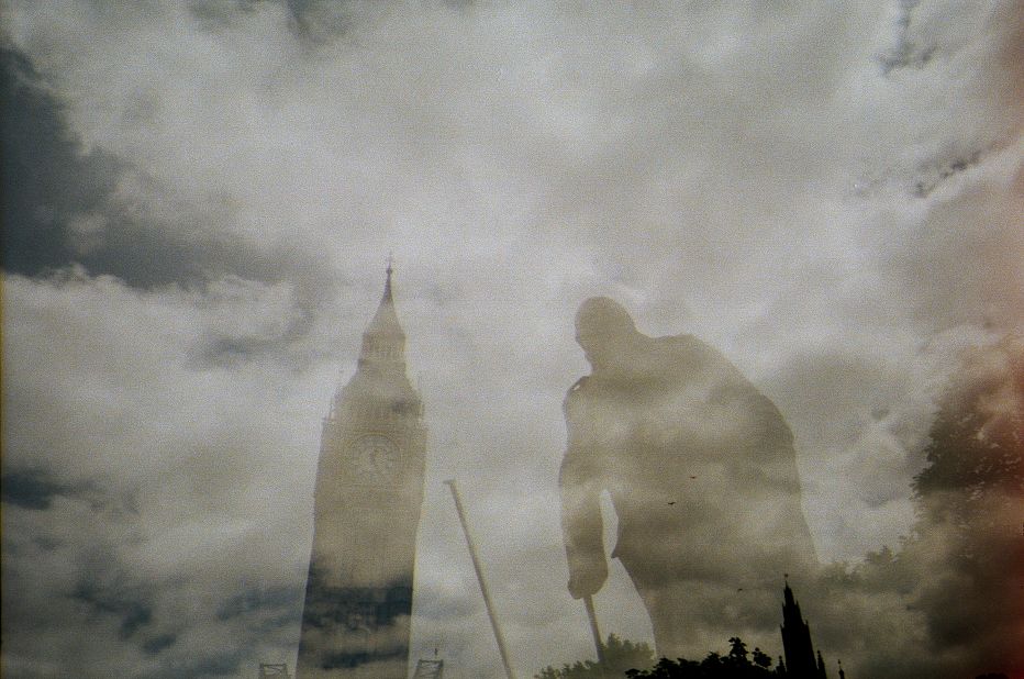 <strong>Unique feature: </strong>The Lomo allows double exposures, which are super-easy to create. This atmospheric shot shows the statue of Winston Churchill outside the Houses of Parliament, set against a cloudy sky.