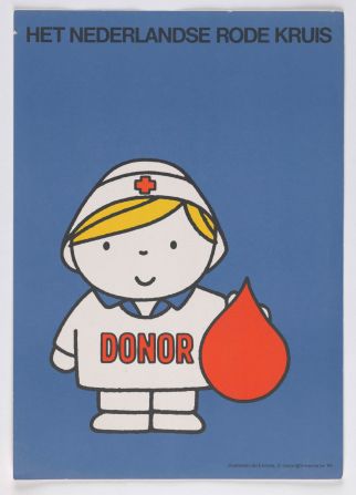 This 1986 poster for the Dutch Red Cross was illustrated by Dick Bruna, the artist behind the famous <a href="https://www.miffy.com/" target="_blank" target="_blank">Miffy</a> picture books.