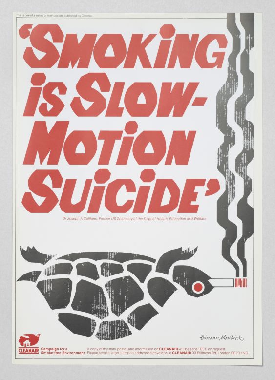 Designer Biman Mullick spent decades campaigning against smoking through inventive posters, like this one for the Clean Air campaign against air pollution in London. 