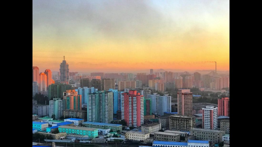 Sunset from inside Pyongyang, the North Korean capital, on August 31.