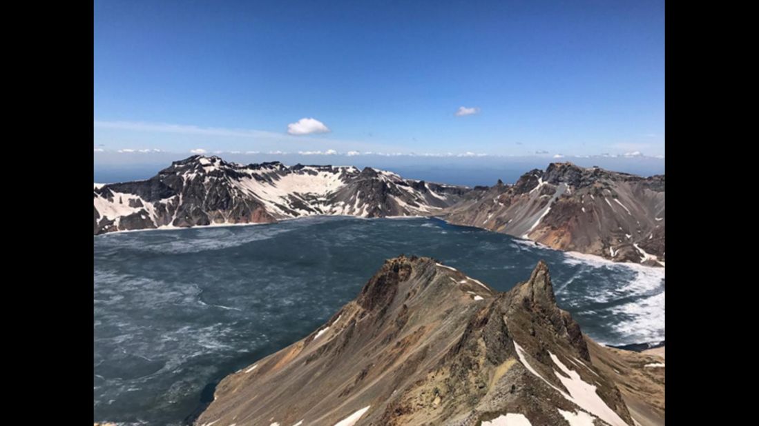 The view from the top of Mt Paektu on September 3, a sacred site to North Koreans close to the border with China. First time CNN has ever been allowed here.