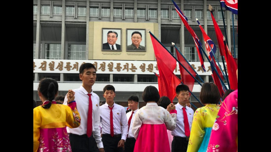 Participation in mass celebrations is mandatory for those privileged citizens allowed to live in the capital, Pyongyang. Taken on September 9.
