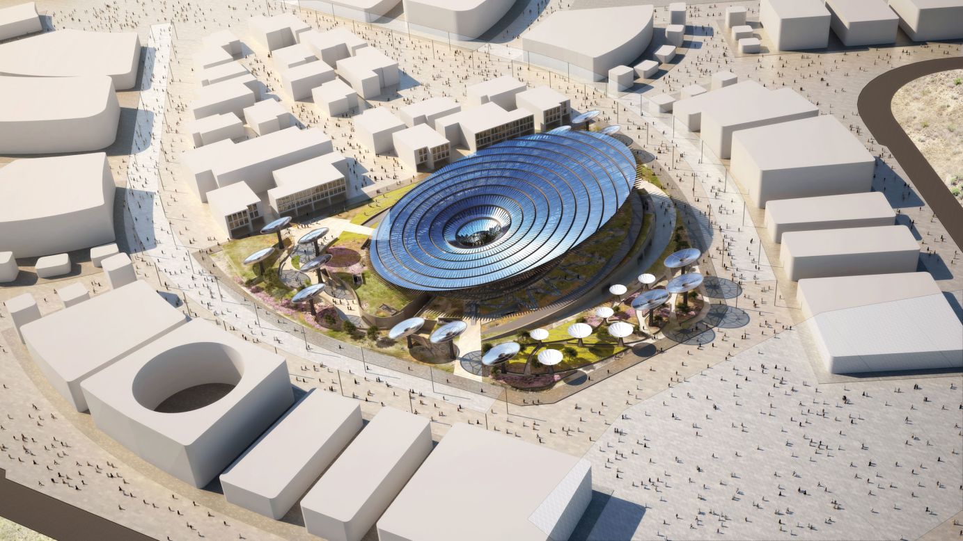 Around the central pavilion will be photovoltaic "e-trees" which will rotate with the sun in an act of biomimicry to generate electricity and generate water from the air.