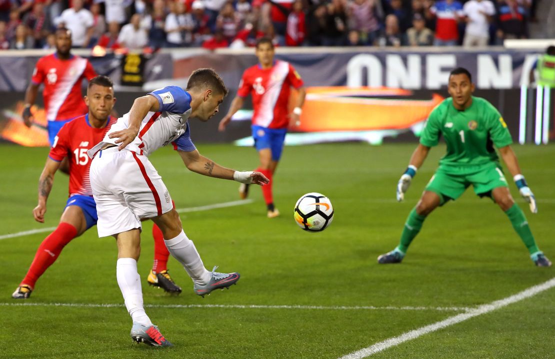 Christian Pulisic fires in a shot in the World Cup qualifier against Costa Rica.