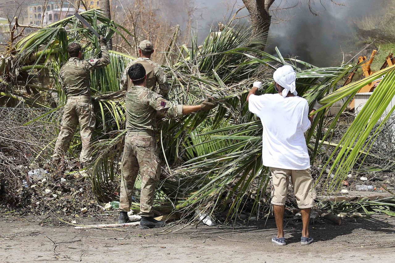 Members of the British Army provide support on Tortola, one of the British Virgin Islands.